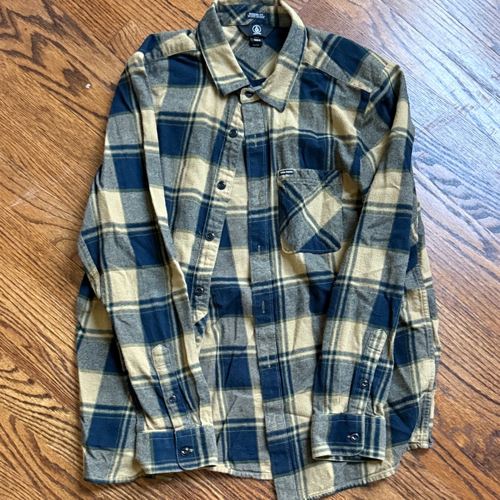 Volcom Navy and Beige Plaid Shirt